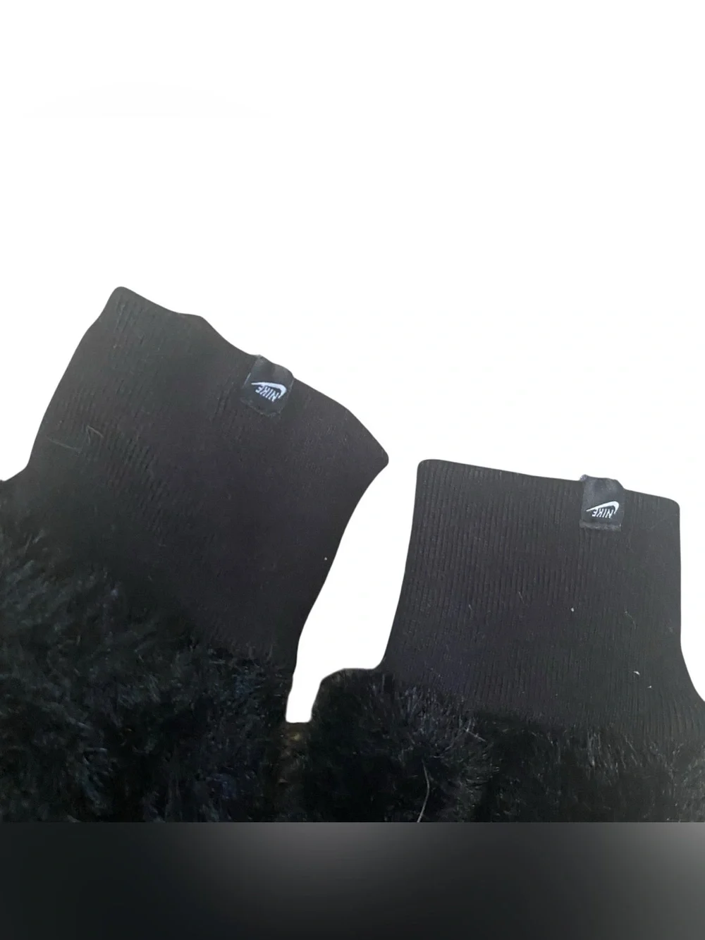 Nike Black and White Big Swoosh Fuzzy Mittens Size XS